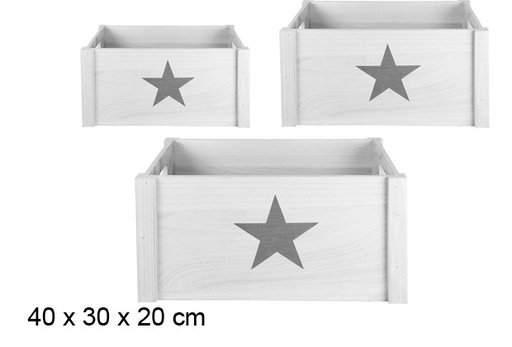 [107131] Pack 3 caisse en bois blnac avec étoile 40x30 cm