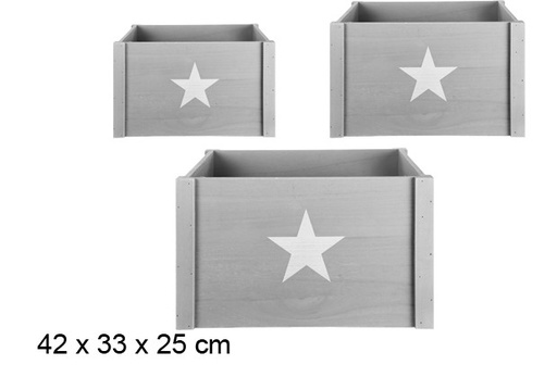 [107133] Pack 3 caixa de madeira cinza com estrela 42x33 cm 