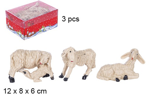 [106242] Pack 3 resin sheep in box with PVC lid