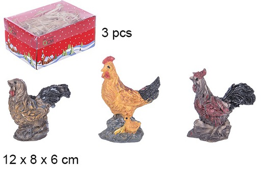 [106243] Pack 3 poules en résine dans boîte couvercle en PVC