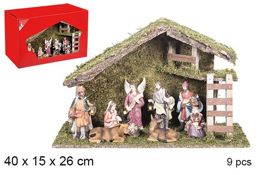 [106268] Nacimiento 9 piezas pesebre madera 40x15 cm