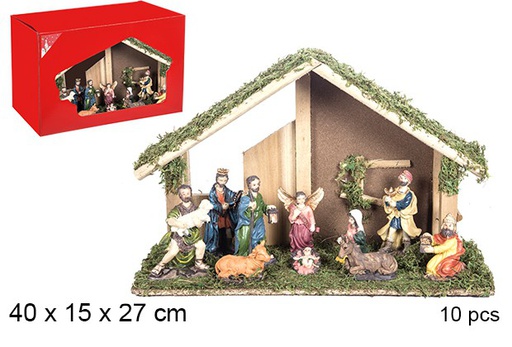 [106270] Nacimiento 10 piezas pesebre madera 40x15x27 cm