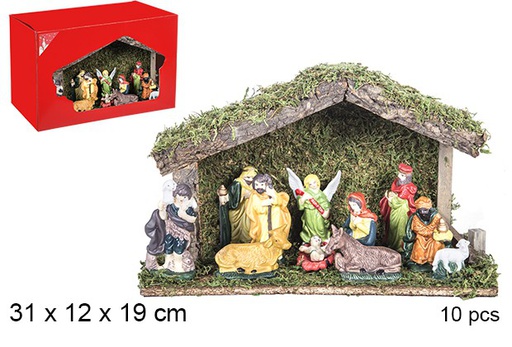 [106271] Nacimiento 10 piezas pesebre madera 31x12x19 cm