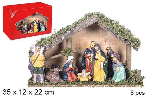 [106273] Nacimiento 8 piezas pesebre madera 35x12x22 cm