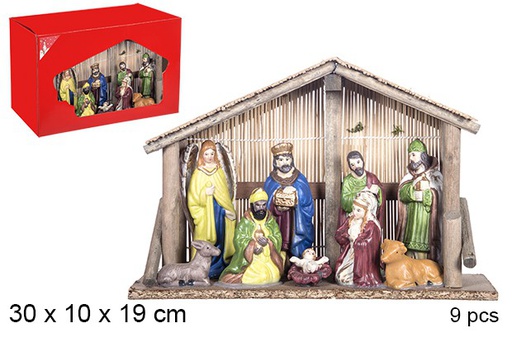 [106274] Natività Presepe in legno 9 pezzi 30x10x19 cm