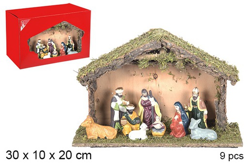 [106276] Nacimiento 9 piezas pesebre madera 30x10x20 cm