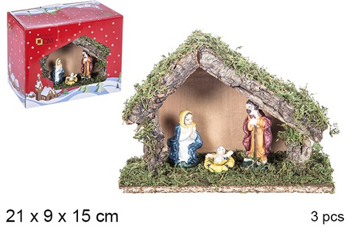 [106278] Nativity scene 3 pieces wooden manger 21x9 cm