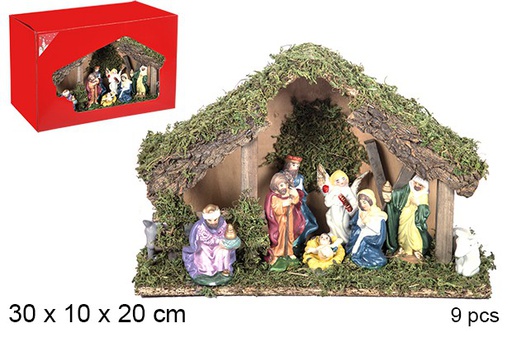 [106284] Nativity 9 pieces wooden Nativity scene 30x10x20 cm