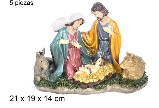 [106389] Nativité en résine 5 pièces avec socle 19 cm