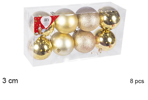 [106536] Pack 8 gold shiny/matte/glitter bauble 3 cm