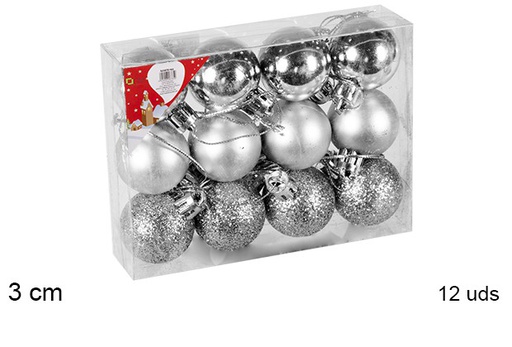 [106548] Pack 12 bolas prata brilhantes/foscas/glitter 3 cm