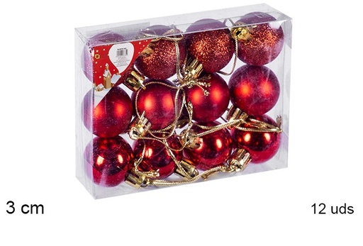 [106551] Pack 12 boules rouges brillantes/mates 3 cm