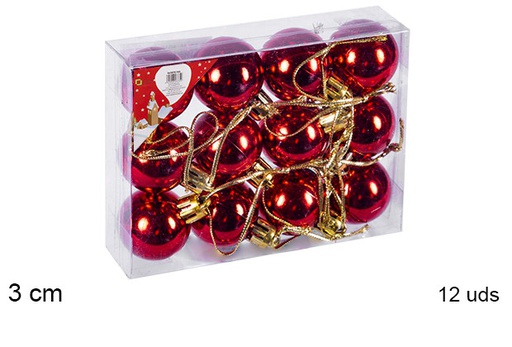 [106552] Pack 12 boules rouges brillantes 3 cm