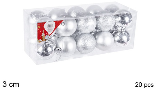 [106557] Pack 20 bolas prata brilhantes/foscas 3 cm