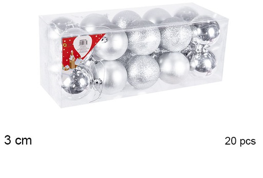 [106557] Pack 20 boules argentées brillantes/mates 3 cm