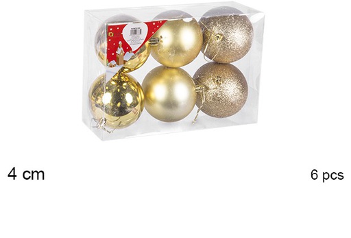[106563] Pack 6 gold shiny/matte/glitter bauble 4 cm