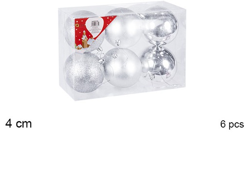 [106566] Pack 6 silver shiny/matte/glitter bauble 4 cm