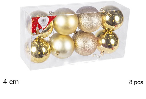 [106572] Pack 8 boules dorées brillantes/mates/à paillettes 4 cm