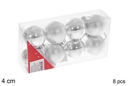 [106575] Pack 8 boules argentées brillantes/mates 4 cm