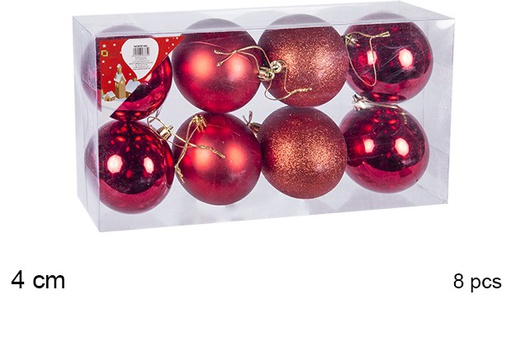 [106578] Pack 8 boules rouges brillantes/mates 4 cm