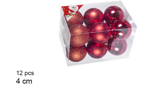 [106596] Pack 12 bolas vermelhas brilhantes/foscas 4 cm