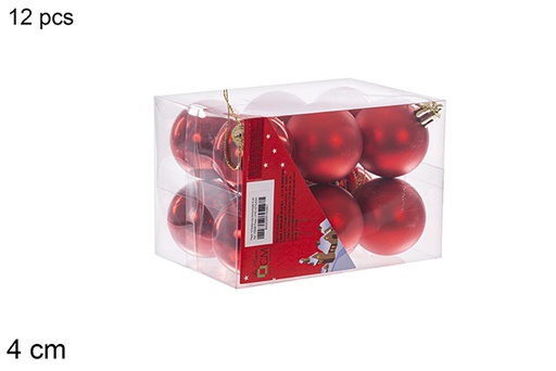 [106596] Pack 12 boules rouges brillantes/mates 4 cm