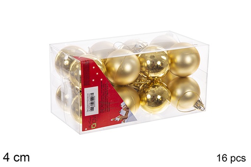 [106599] Pack 16 boules dorées brillantes/mates 4 cm