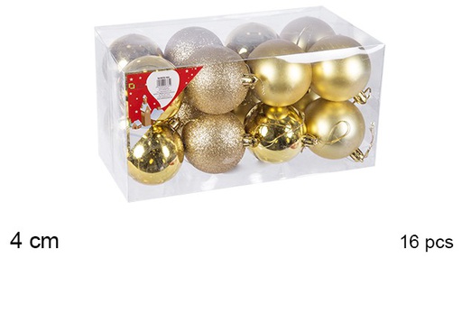 [106599] Pack 16 boules dorées brillantes/mates 4 cm