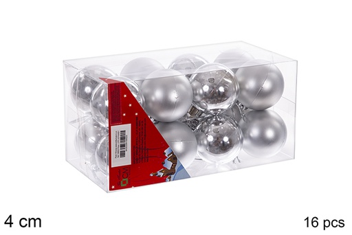 [106602] Pack 16 boules argentées brillantes/mates 4 cm