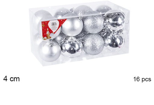 [106602] Pack 16 boules argentées brillantes/mates 4 cm