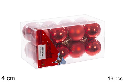 [106605] Pack 16 boules rouges brillantes/mates 4 cm