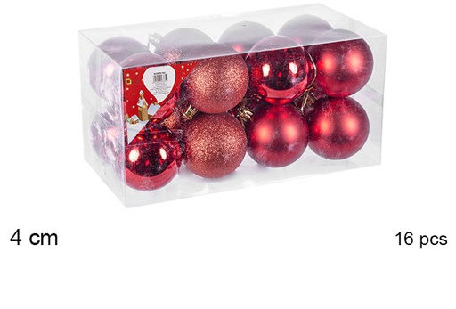 [106605] Pack 16 boules rouges brillantes/mates 4 cm