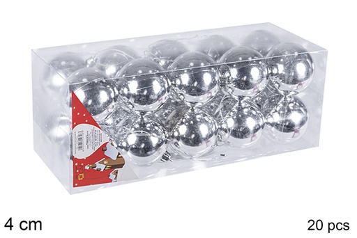 [106621] Pack 20 boules argentées brillantes 4 cm