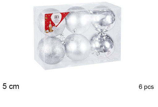 [106629] Pack 6 boules argentées brillantes/mates/à paillettes 5 cm