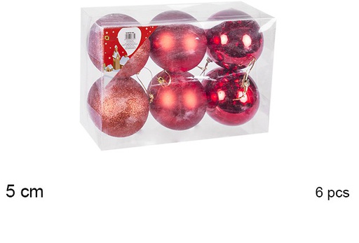 [106632] Pack 6 red shiny/matte/glitterbauble 5 cm