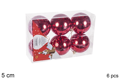 [106633] Pack 6 boules rouges brillantes 5 cm
