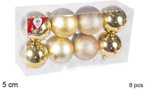 [106635] Pack 8 boules dorées brillantes/mates 5 cm