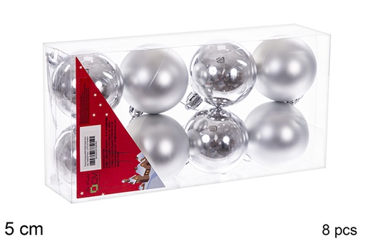 [106638] Pack 8 boules argentées brillantes/mates 5 cm