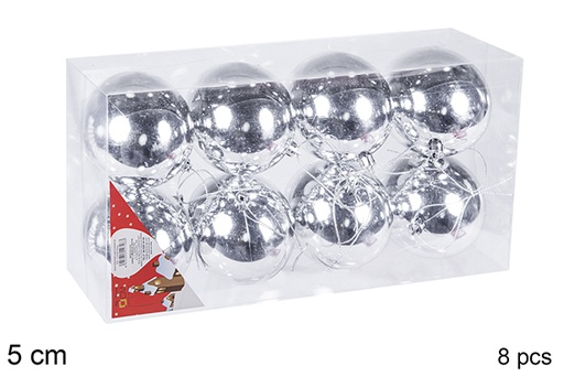 [106639] Pack 8 boules argentées brillantes 5 cm