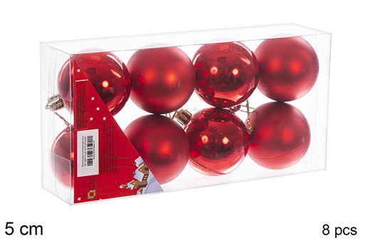 [106641] Pack 8 boules rouges brillantes/mates 5 cm