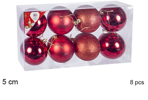 [106641] Pack 8 boules rouges brillantes/mates 5 cm