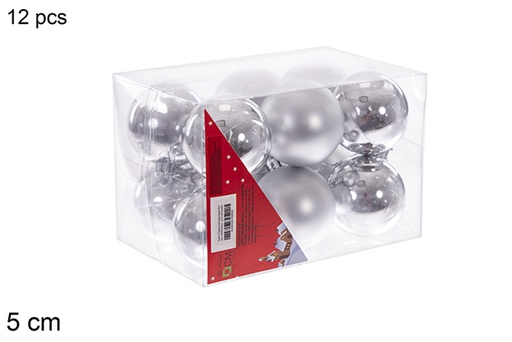 [106658] Pack 12 bolas plata brillo/mate 5 cm