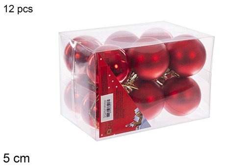 [106661] Pack 12 boules rouges brillantes/mates 5 cm