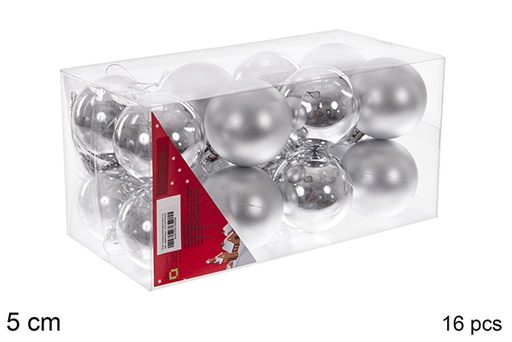 [106669] Pack 16 shiny/matte silver balls 5 cm