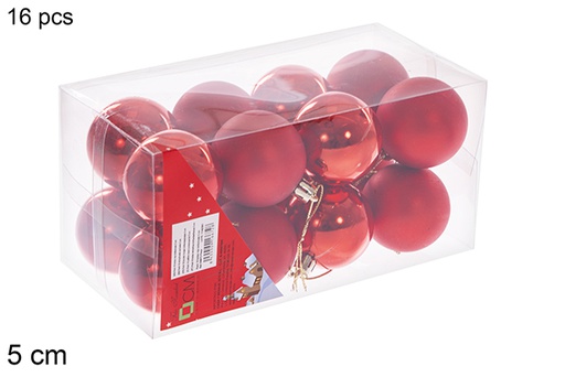 [106672] Pack 16 bolas rojo brillo/mate 5 cm
