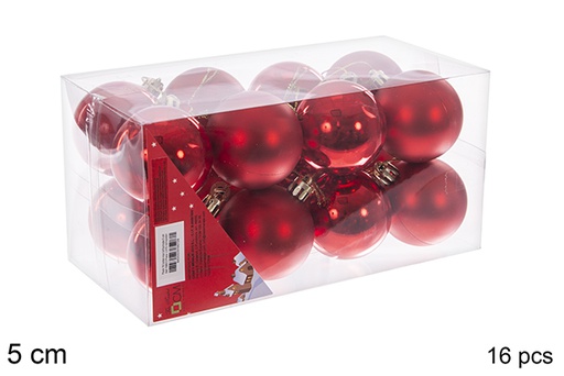 [106672] Pack 16 boules rouges brillantes/mates 5 cm