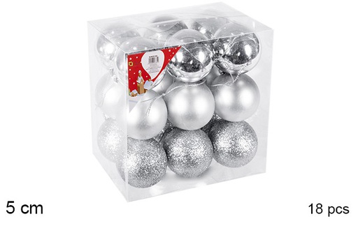 [106680] Pack 18 shiny/matte/glitter silver bauble 5 cm