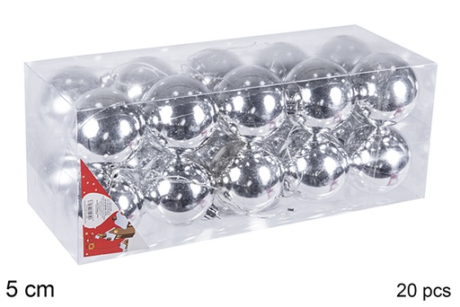 [106691] Pack 20 boules argentées brillantes 5 cm