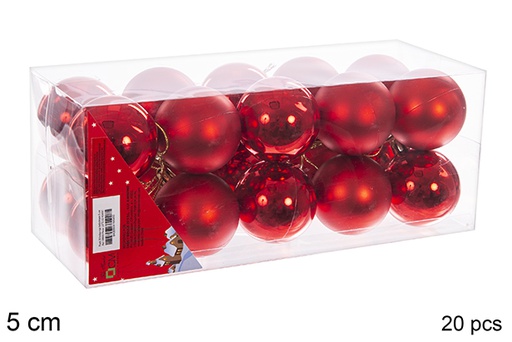 [106693] Pack 20 boules rouges brillantes/mates 5 cm