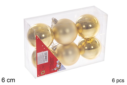 [106697] Pack 6 boules dorées brillantes/mates 6 cm